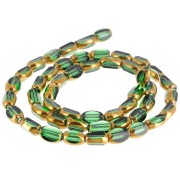 Cuentas de cristal facetadas con forma de oliva, 7x4 mm - Verde oscuro - Dorado x33 cm