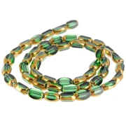 Cuentas de cristal facetadas con forma de oliva, 7x4 mm - Verde oscuro - Dorado x33 cm