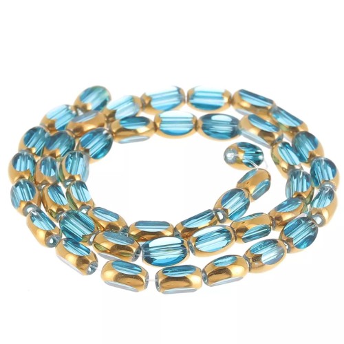 Cuentas de cristal facetadas con forma de oliva, 7x4 mm - Azul - Dorado, 33 cm