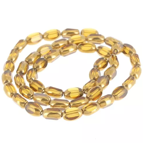 Oliva facetada 7x4 mm en vidrio - Topacio - Oro x31cm