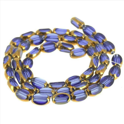 Cuenta de cristal facetado Oliva 7x4 mm - Zafiro - Dorado x33 cm