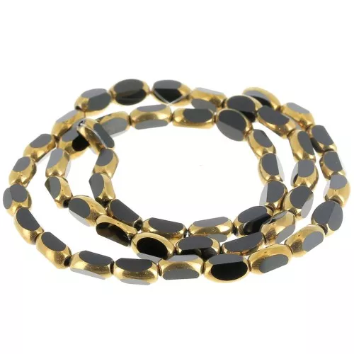 Oliva facetada 7x4 mm en vidrio - Azabache - Oro x31cm