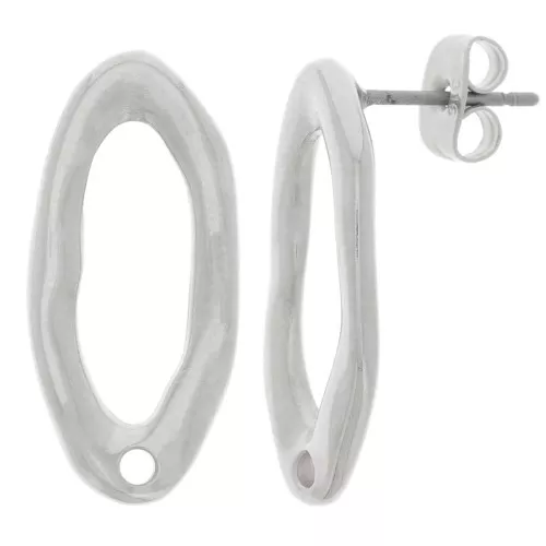 Pendientes ovalados irregulares martillados 22x10 mm - Plateado fino x2