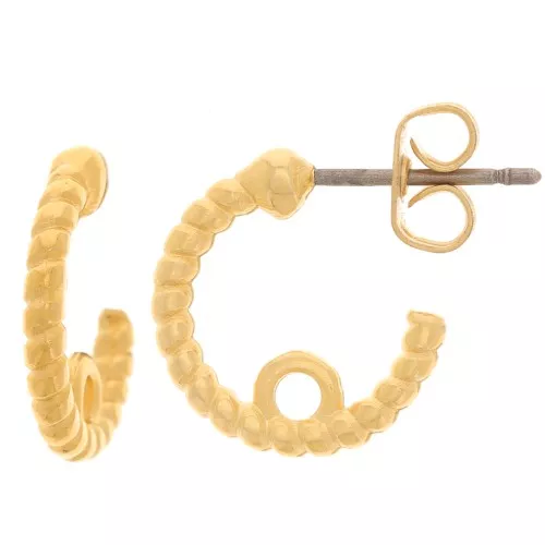 Pendientes de aro trenzado abierto 13 mm con anilla cerrada - Dorado con oro fino x2