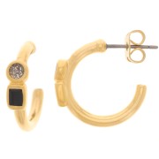 Pendientes de aro abierto de 17 mm con resina epoxi - Dorado con oro fino - Negro x2|raw }}