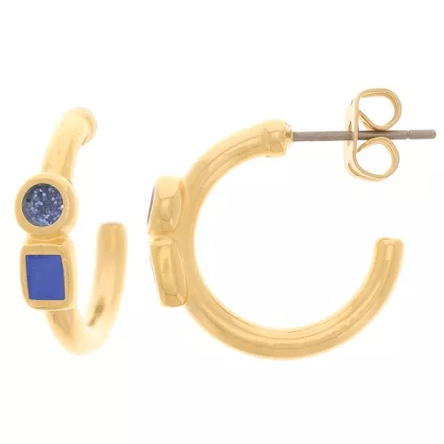 Pendientes de aro abierto de 17 mm con resina epoxi - Dorado con oro fino - Azul real x2