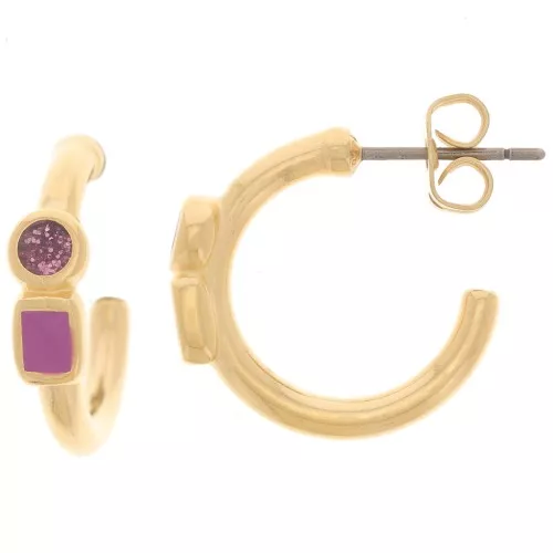 Pendientes de aro abierto 17 mm con resina epoxi - Dorado con oro fino - Ciruela x2