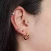 Pendientes de aro abierto 17 mm con resina epoxi - Dorado con oro fino - Ciruela x2