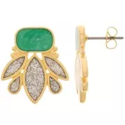 Pendientes de diseño 22x20 mm - Dorado - Brillo plateado - Perla verde x2