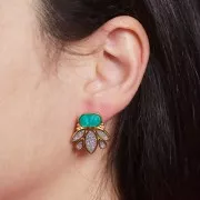 Pendientes de diseño 22x20 mm - Dorado - Brillo plateado - Perla verde x2