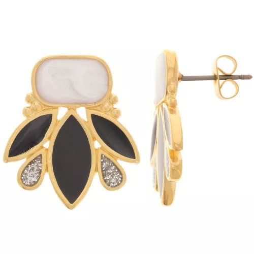 Pendientes de diseño 22x20 mm - Dorado - Negro - Blanco nacarado x2