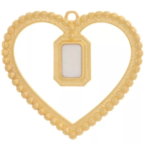 Colgante corazón hueco octogonal 35x38 mm en resina - Dorado con oro fino - Blanco nacarado