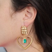 Colgante corazón hueco octogonal 35x38 mm en resina - Dorado con oro fino - Blanco nacarado