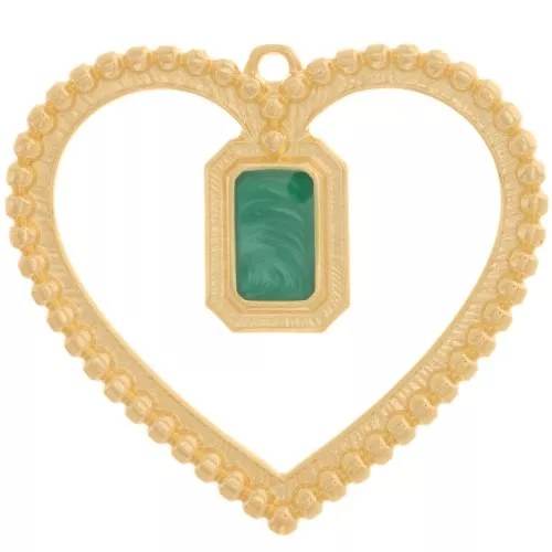 Colgante corazón hueco octogonal 35x38 mm en resina - Dorado oro fino - Verde nacarado