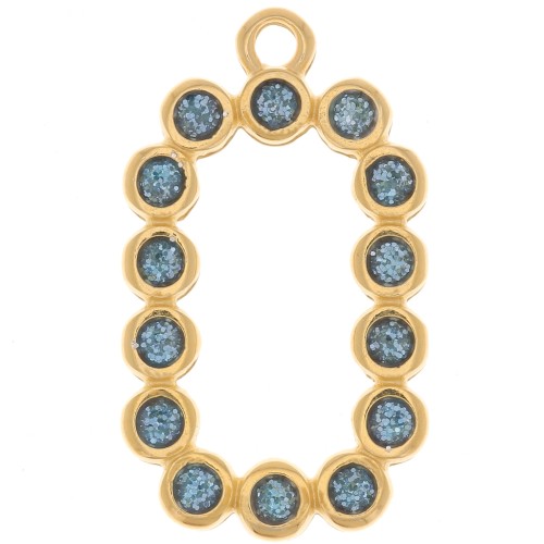 Colgante rectángulo 26x15 mm con resina epoxi - Dorado con oro fino - Purpurina azul