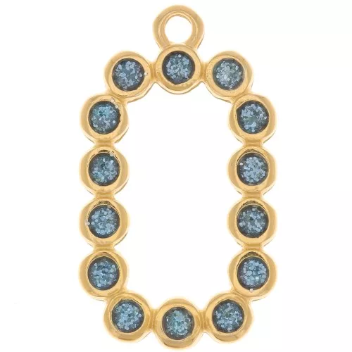 Colgante rectángulo 26x15 mm con resina epoxi - Dorado con oro fino - Purpurina azul