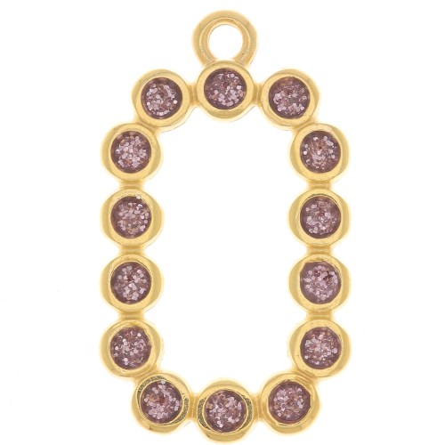 Colgante rectángulo 26x15 mm con resina epoxi - Dorado con oro fino - Purpurina violeta