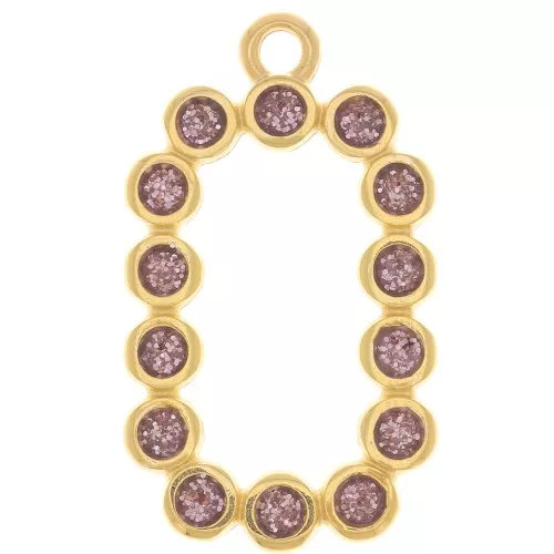 Colgante rectángulo 26x15 mm con resina epoxi - Dorado con oro fino - Purpurina violeta