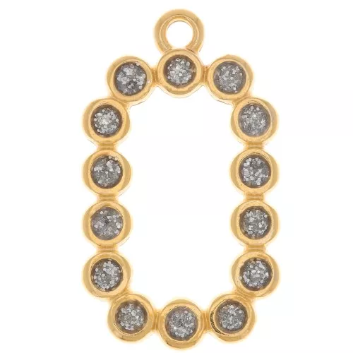 Colgante rectángulo 26x15mm con resina epoxi - Dorado con oro fino - Plata con purpurina