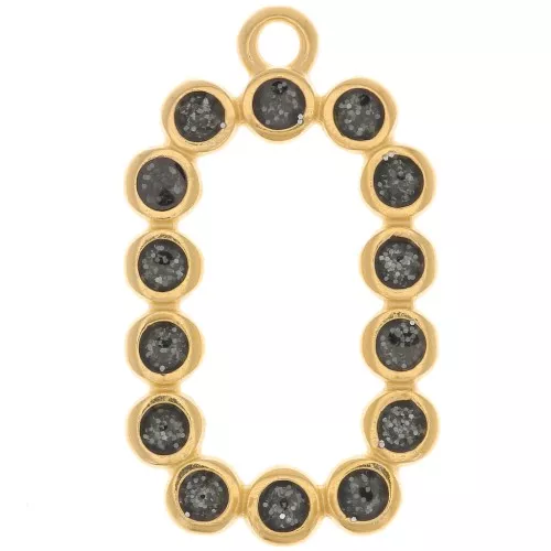 Colgante rectángulo 26x15 mm con resina epoxi - Dorado con oro fino - Purpurina negra