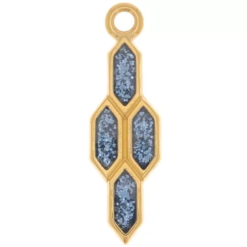 Colgante geométrico 24x7 mm con resina epoxi - Dorado con oro fino - Purpurina azul
