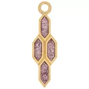 Colgante geométrico 24x7mm con resina epoxi - Dorado con oro fino - Purpurina violeta