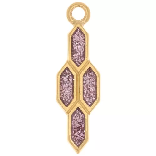 Colgante geométrico 24x7mm con resina epoxi - Dorado con oro fino - Purpurina violeta