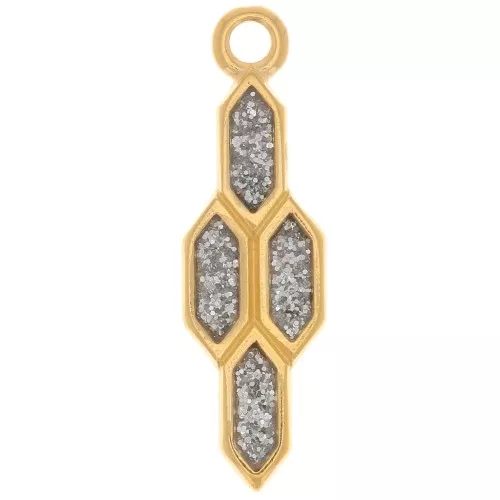 Colgante geométrico 24x7 mm en resina epoxi - Dorado con oro fino - Plata con purpurina