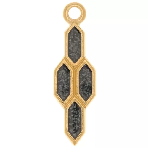 Colgante geométrico de 24x7 mm con resina epoxi - Dorado con oro fino - Purpurina negra