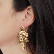 Pendientes hoja 58x24 mm - Acero inoxidable 316L dorado x2