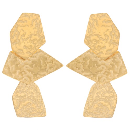 Pendientes colgantes geométricos martillados 50x29 mm Acero inoxidable dorado 316L x2