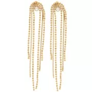 Pendientes de flecos 74x12mm con strass - Acero inoxidable 304L Dorado - Cristal x2