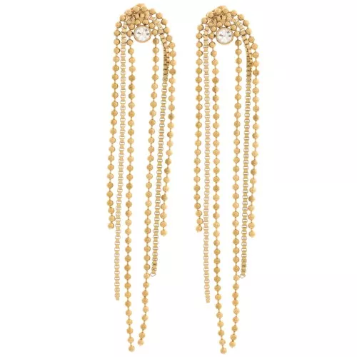 Pendientes de flecos 74x12mm con strass - Acero inoxidable 304L Dorado - Cristal x2