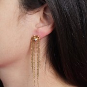 Pendientes de flecos 74x12mm con strass - Acero inoxidable 304L Dorado - Cristal x2