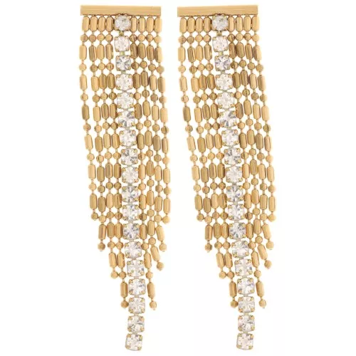 Pendientes de flecos 64x15mm con strass - Acero inoxidable 304L Dorado - Cristal x2