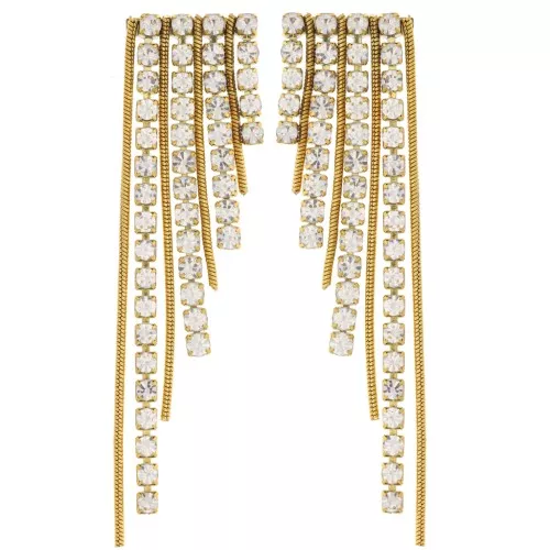 Pendientes de flecos asimétricos 79x17mm con strass Acero inoxidable 304L doradox2