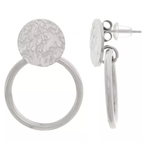 Pendientes redondos martillados con aro hueco 27x20mm - Acero inoxidable 304L x2