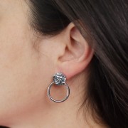 Pendientes redondos martillados con aro hueco 27x20mm - Acero inoxidable 304L x2