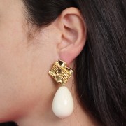 Pendientes de diamantes efecto plisado 27x26 mm - Acero inoxidable dorado 304L x2