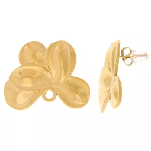 Pendientes flor 24x30 mm con anilla cerrada - Acero inoxidable dorado 304L x2