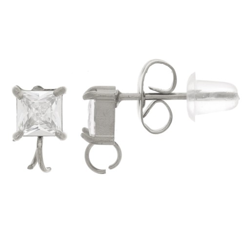 Pendientes cuadrados de óxido de circonio 8x5 mm - Acero inoxidable 304L x2