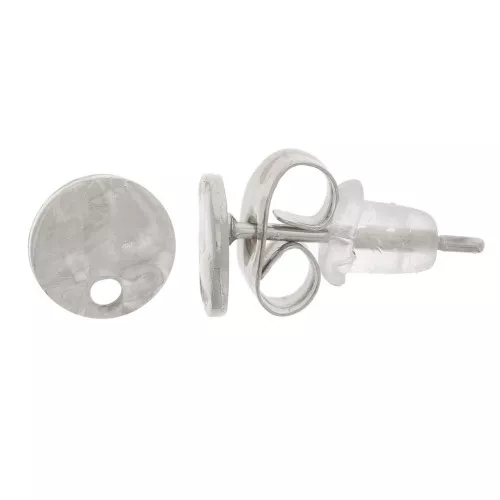 Pendientes redondos martillados de 6 mm con un agujero - acero inoxidable 304L x2