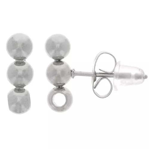Pendientes 3 bolas 12x4 mm con agujero - Acero inoxidable 304L x2