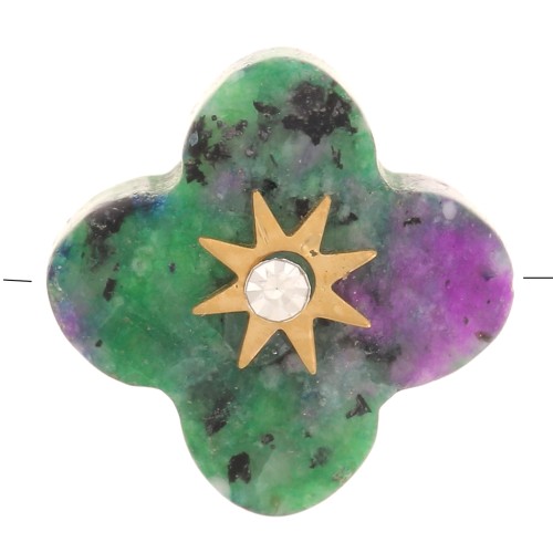 Cuenta trébol facetada 12 mm en gema y óxido de circonio - Rubis Zoisita x1