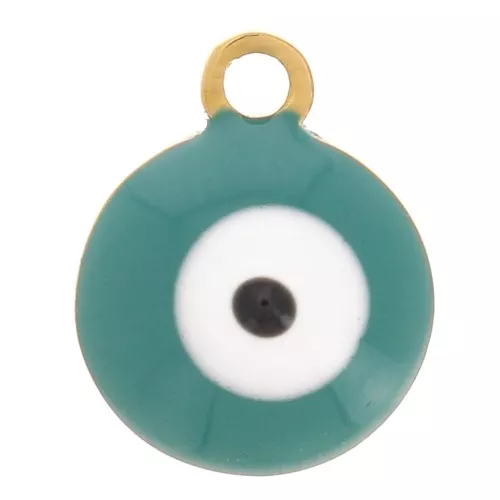 Dije redondo de 8 mm - motivo ojo - con resina epoxi - Acero inoxidable 304L Dorado x1