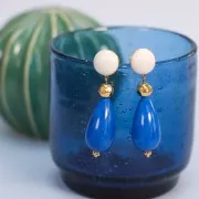 Cuenta de resina opaca pera 30x16 mm - Azul real jaspeado x1