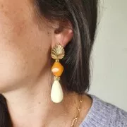 Cuenta pera de resina translúcida 26x14 mm - Ámbar jaspeado x1