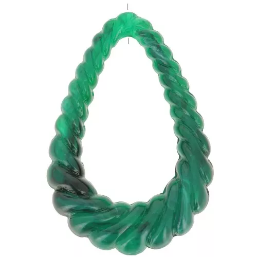 Colgante gota hueca retorcida 36x24,5 mm en resina opaca - Verde oscuro jaspeado x1