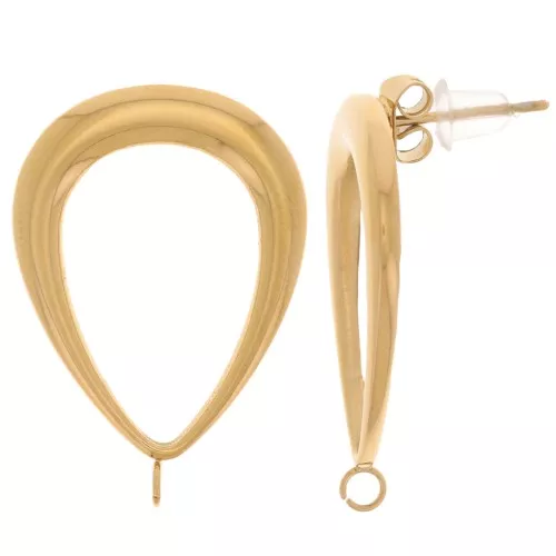 Pendientes huecos 26x18mm con anilla abierta - Acero inoxidable dorado 304L x2