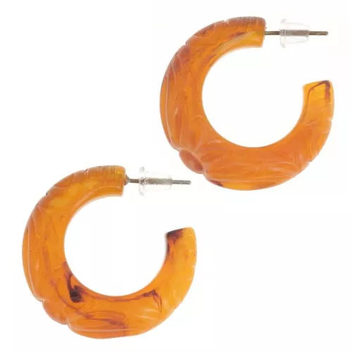 Pendientes de aro ancho de resina 30 mm - flor grabada - Albaricoque Mármol x2